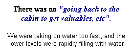 Text Box: There was no "going back to the cabin to get valuables, etc".
We were taking on water too fast, and the lower levels were rapidly filling with water

