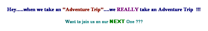 Text Box: Hey.....when we take an "Adventure Trip"....we REALLY take an Adventure Trip  !!!
Want to join us on our NEXT One ???
